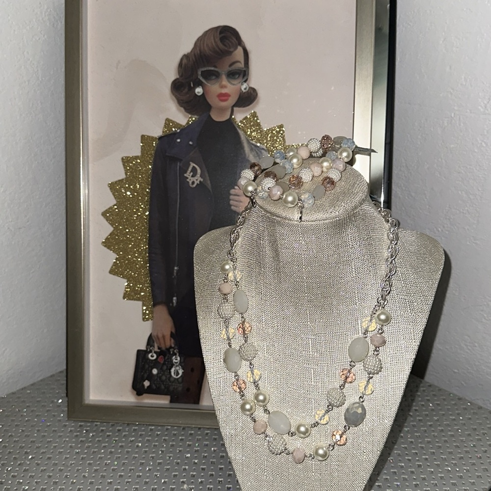 CHARTER CLUB Silver-Tone Faux Pearl Necklace with Matching Bracelet in EUC